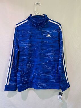 NWT ADIDAS Kids Blue Track Jacket with White Stripes